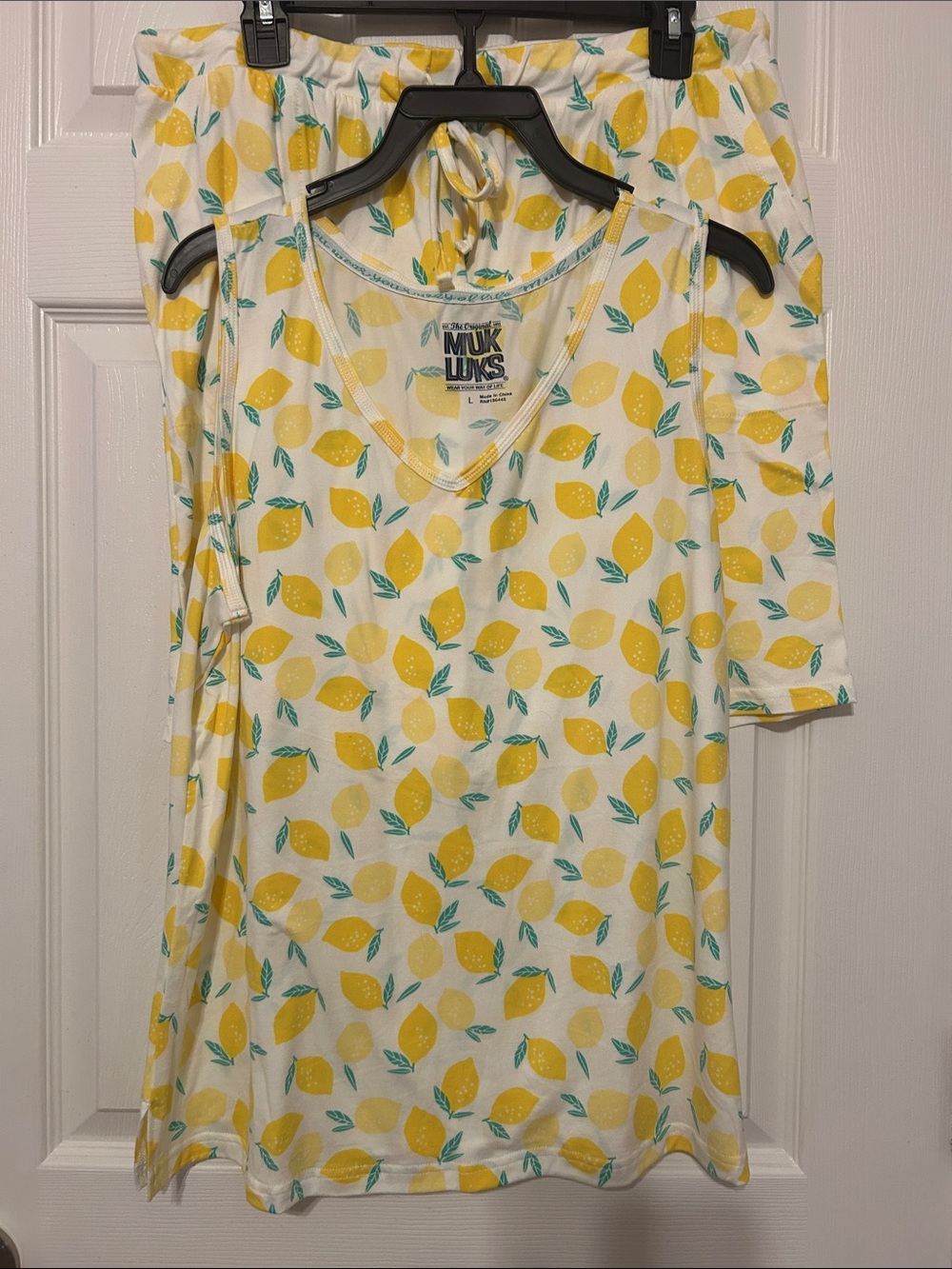 Muk Luks Lemon Print Pajama Set - Yellow, Green, White